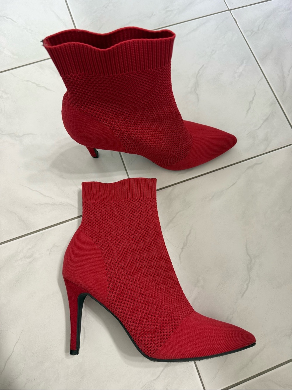 MIA Red Stretch-Knit Pointed Toe Ankle Boots - Women